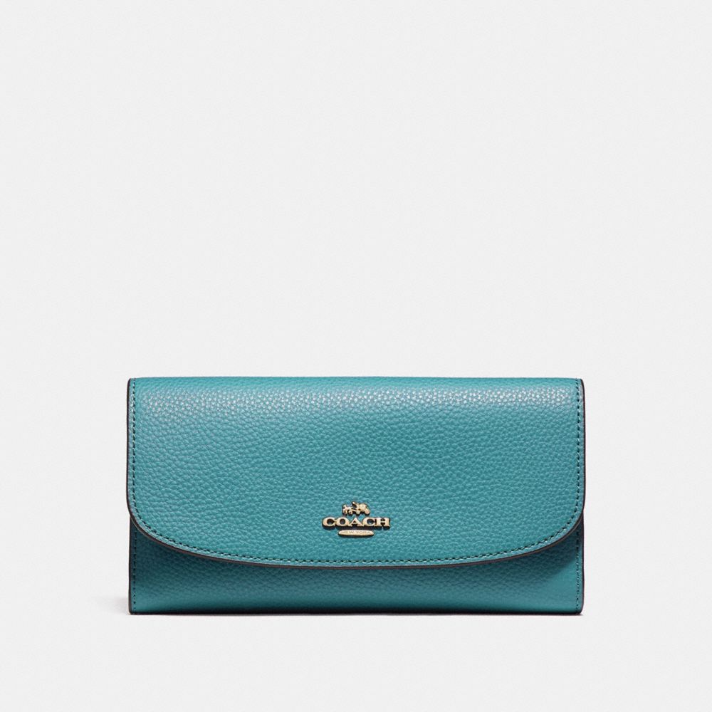 COACH F16613 - CHECKBOOK WALLET IN POLISHED PEBBLE LEATHER LIGHT GOLD/DARK TEAL