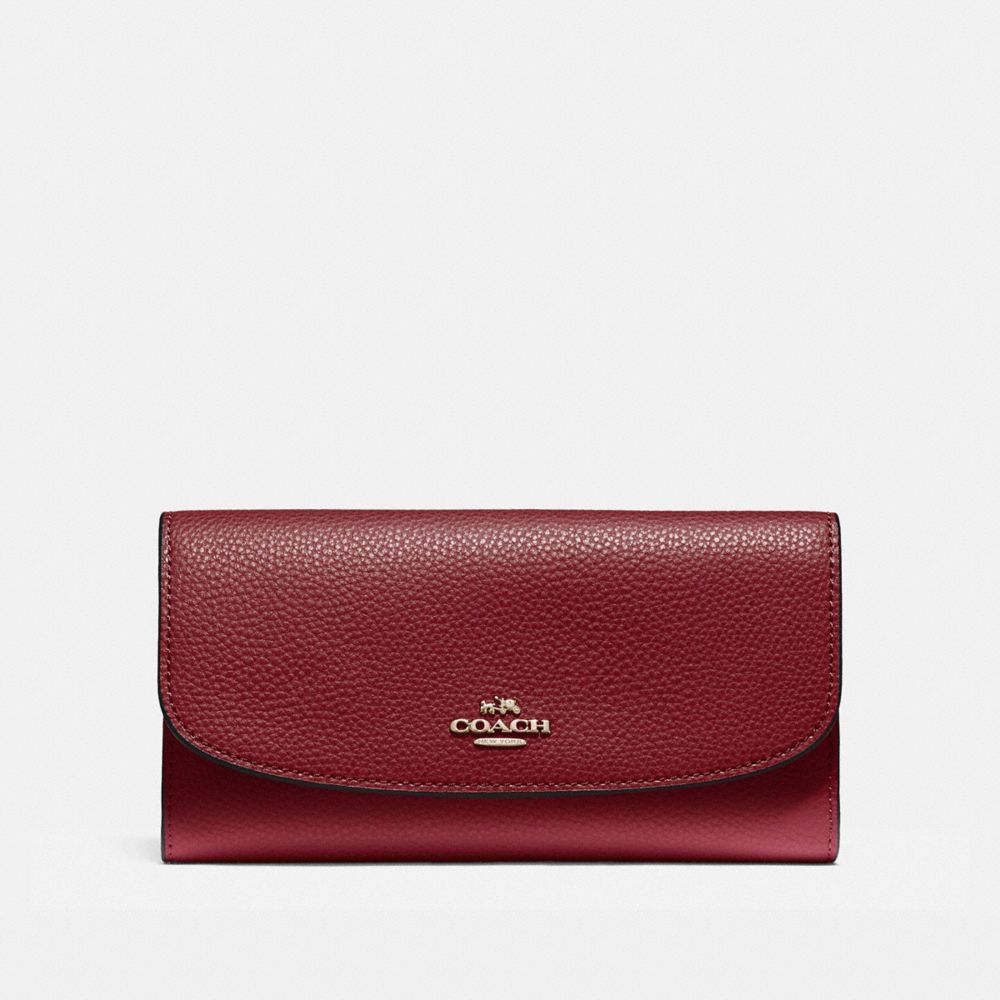 COACH F16613 CHECKBOOK WALLET IN POLISHED PEBBLE LEATHER LIGHT-GOLD/CRIMSON