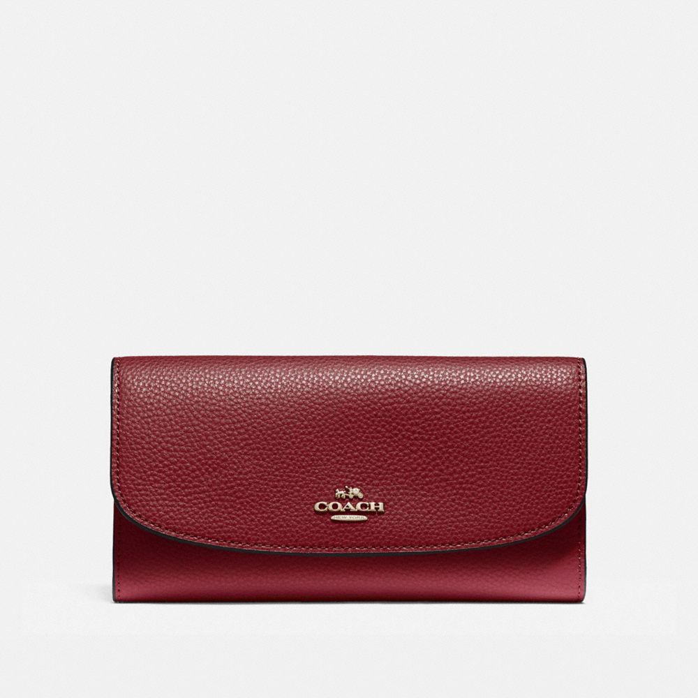 COACH CHECKBOOK WALLET IN POLISHED PEBBLE LEATHER - LIGHT GOLD/CRIMSON - F16613