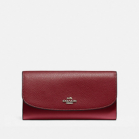 COACH F16613 CHECKBOOK WALLET IN POLISHED PEBBLE LEATHER LIGHT-GOLD/CRIMSON