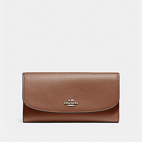 COACH CHECKBOOK WALLET IN POLISHED PEBBLE LEATHER - LIGHT GOLD/SADDLE 2 - f16613