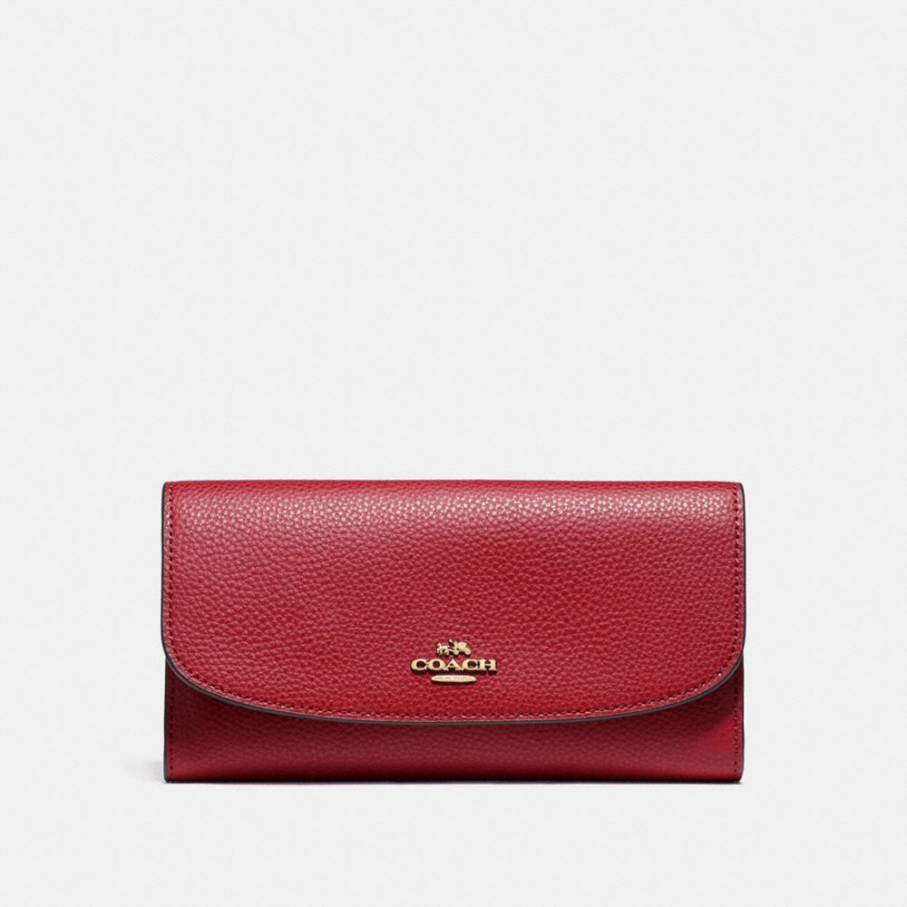 COACH CHECKBOOK WALLET - LIGHT GOLD/DARK RED - f16613