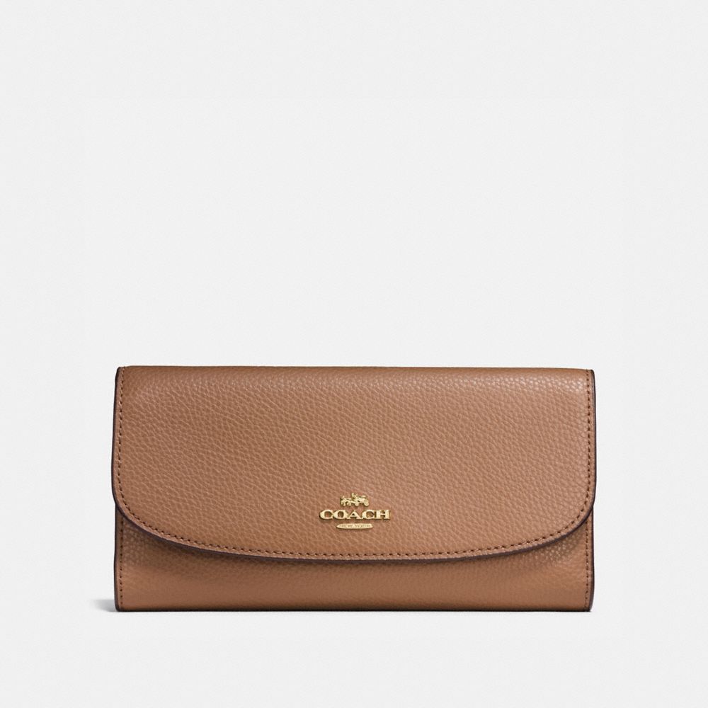 COACH F16613 Checkbook Wallet In Polished Pebble Leather IMITATION GOLD/SADDLE