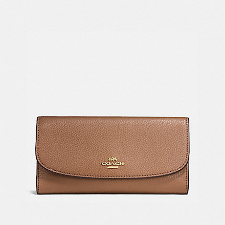 COACH CHECKBOOK WALLET IN POLISHED PEBBLE LEATHER - IMITATION GOLD/SADDLE - f16613