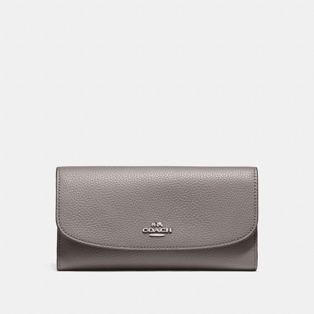 COACH CHECKBOOK WALLET IN POLISHED PEBBLE LEATHER - SILVER/HEATHER GREY - f16613