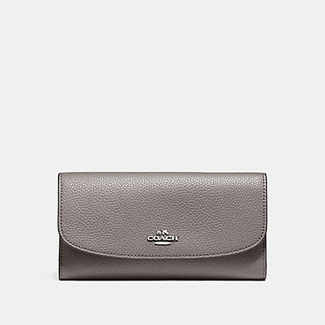COACH f16613 CHECKBOOK WALLET IN POLISHED PEBBLE LEATHER SILVER/HEATHER GREY