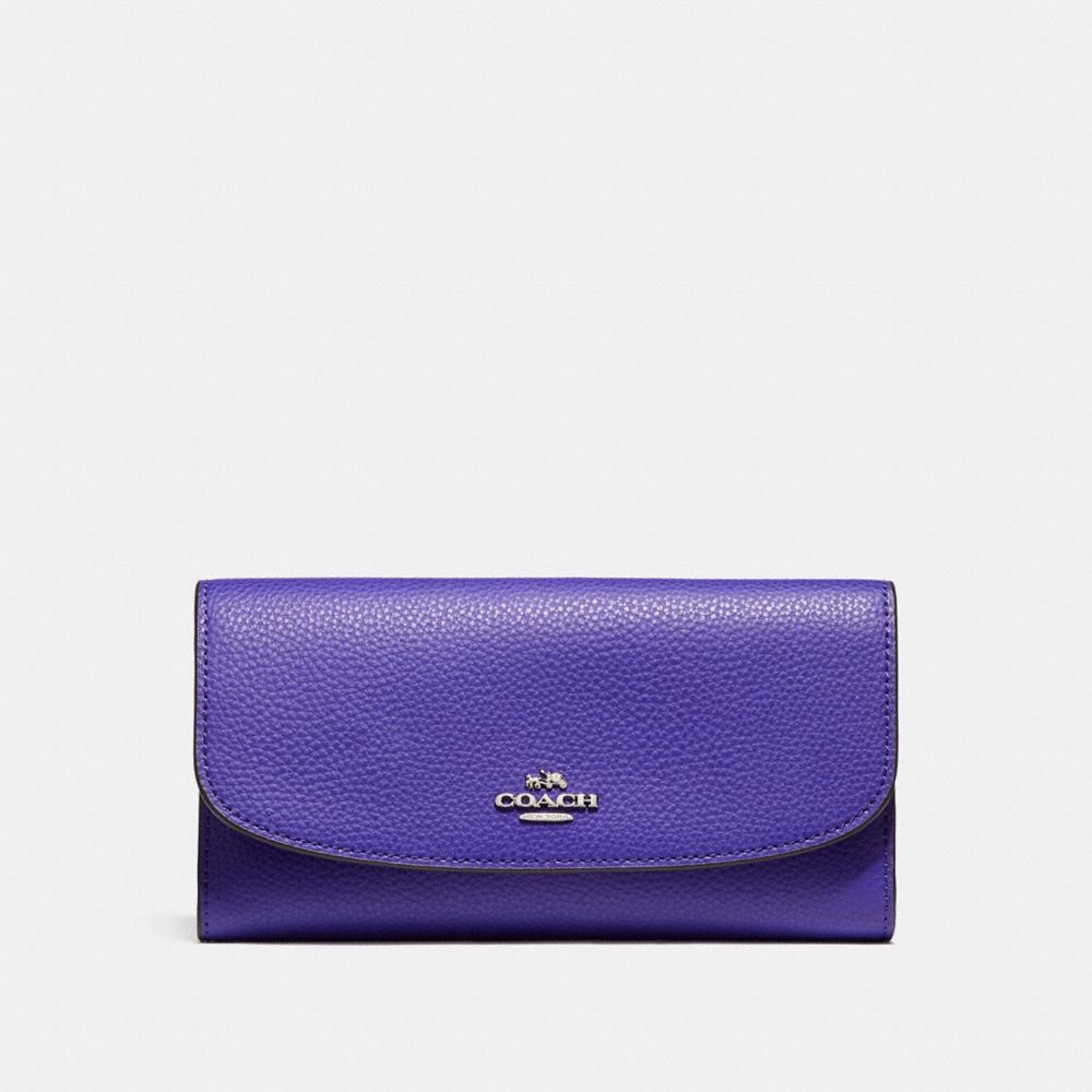 COACH F16613 Checkbook Wallet In Polished Pebble Leather SILVER/PURPLE