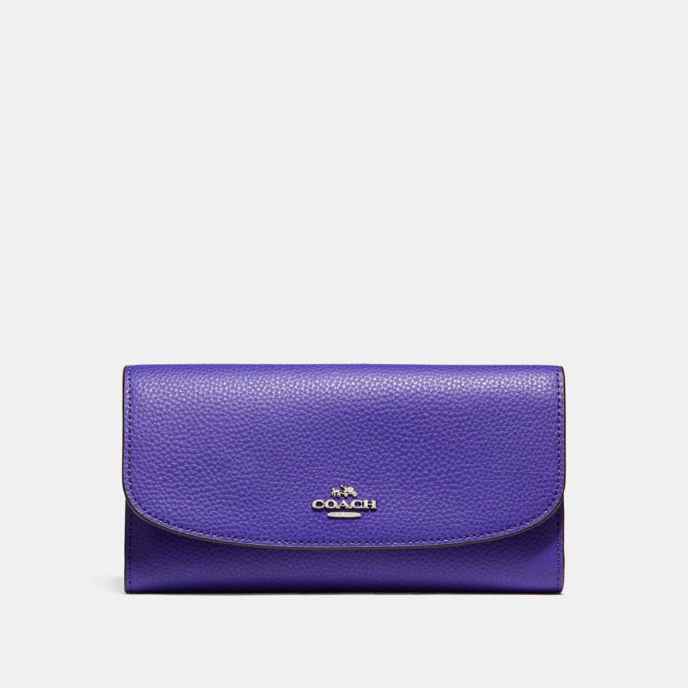 COACH F16613 - CHECKBOOK WALLET IN POLISHED PEBBLE LEATHER SILVER/PURPLE