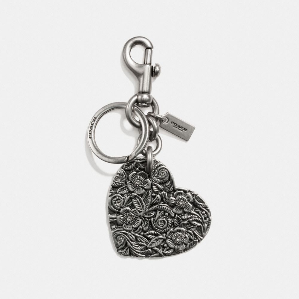 COACH F18014 TOOLED HEART BAG CHARM SILVER/SILVER