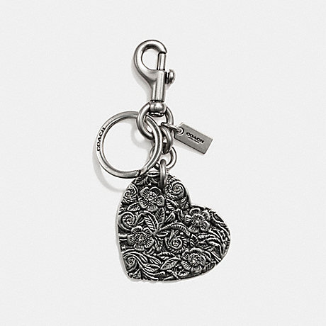COACH F18014 TOOLED HEART BAG CHARM SILVER/SILVER