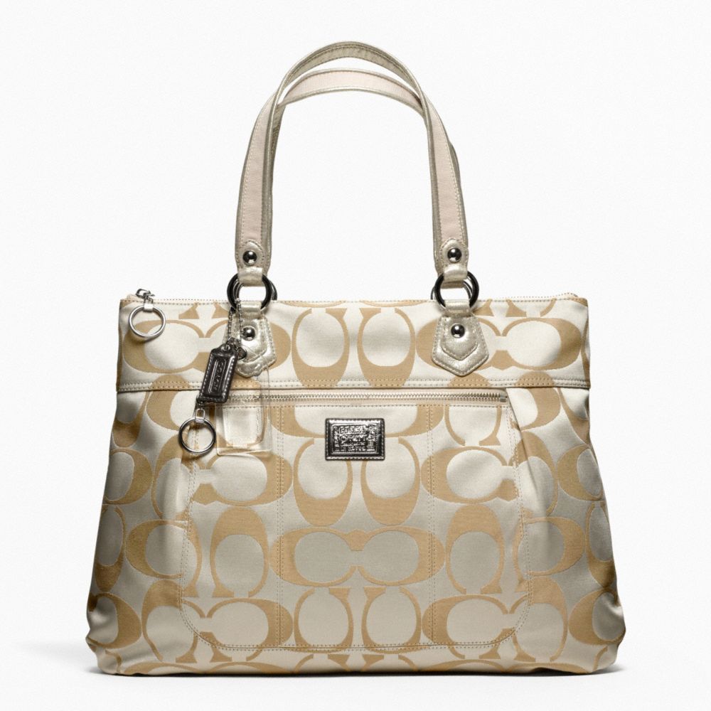 COACH POPPY SIGNATURE SATEEN GLAM TOTE - SILVER/LIGHT KHAKI/GOLD - F18351