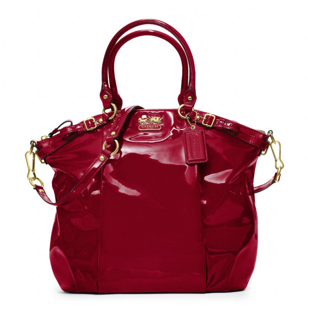 MADISON LINDSEY SATCHEL IN PATENT LEATHER - BRASS/CRIMSON - COACH F18627