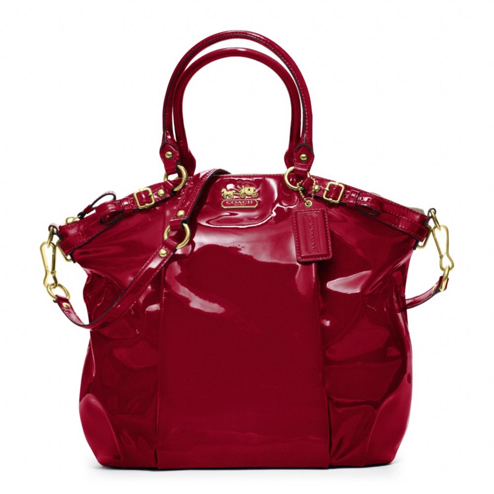 COACH F18627 Madison Lindsey Satchel In Patent Leather  BRASS/CRIMSON