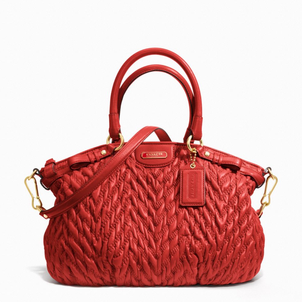 MADISON QUILTED CHEVRON NYLON SOPHIA SATCHEL - f18637 - BRASS/VERMILLION