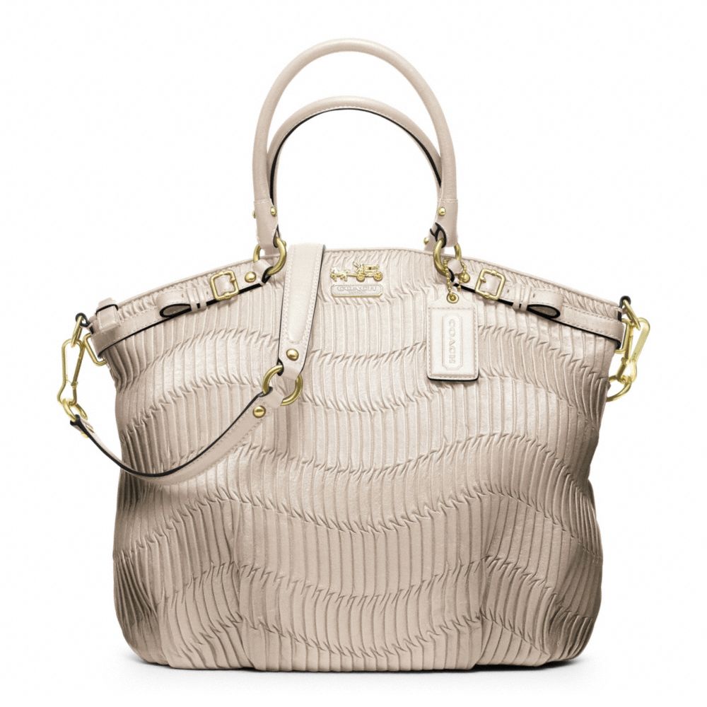 MADISON GATHERED LEATHER LINDSEY SATCHEL - BRASS/PEARL - COACH F18643