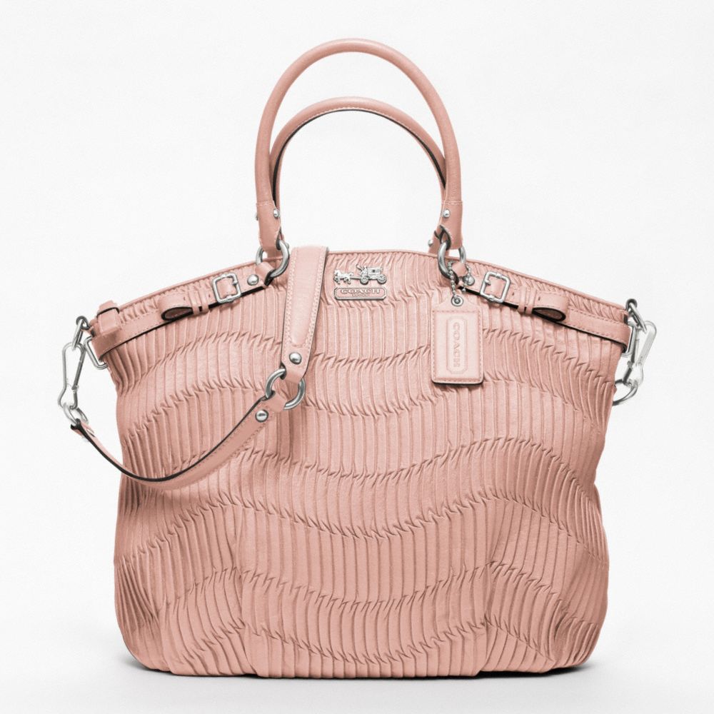 MADISON LINDSEY SATCHEL IN GATHERED LEATHER - f18643 - SILVER/TUBEROSE