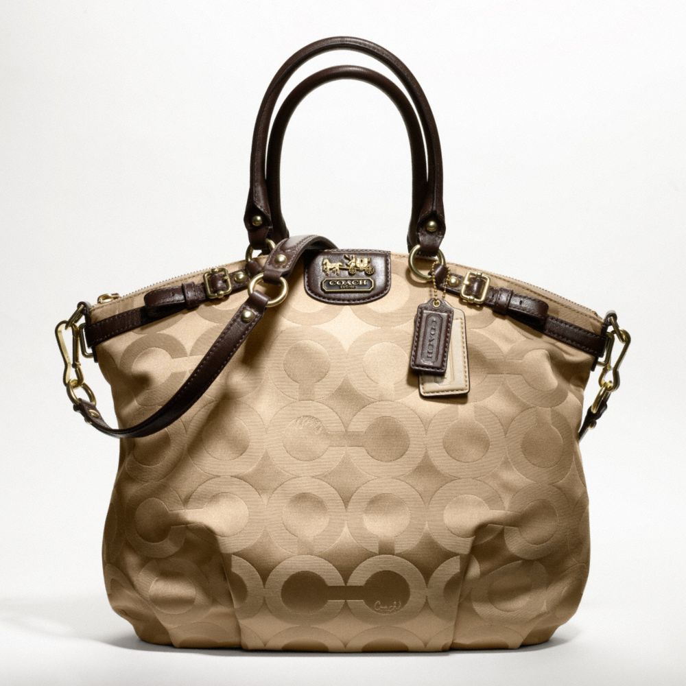 COACH F18649 Madison Op Art Sateen Lindsey Satchel BRASS/KHAKI/MAHOGANY