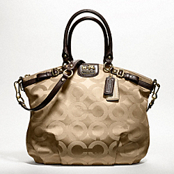 COACH F18649 - MADISON OP ART SATEEN LINDSEY SATCHEL BRASS/KHAKI/MAHOGANY