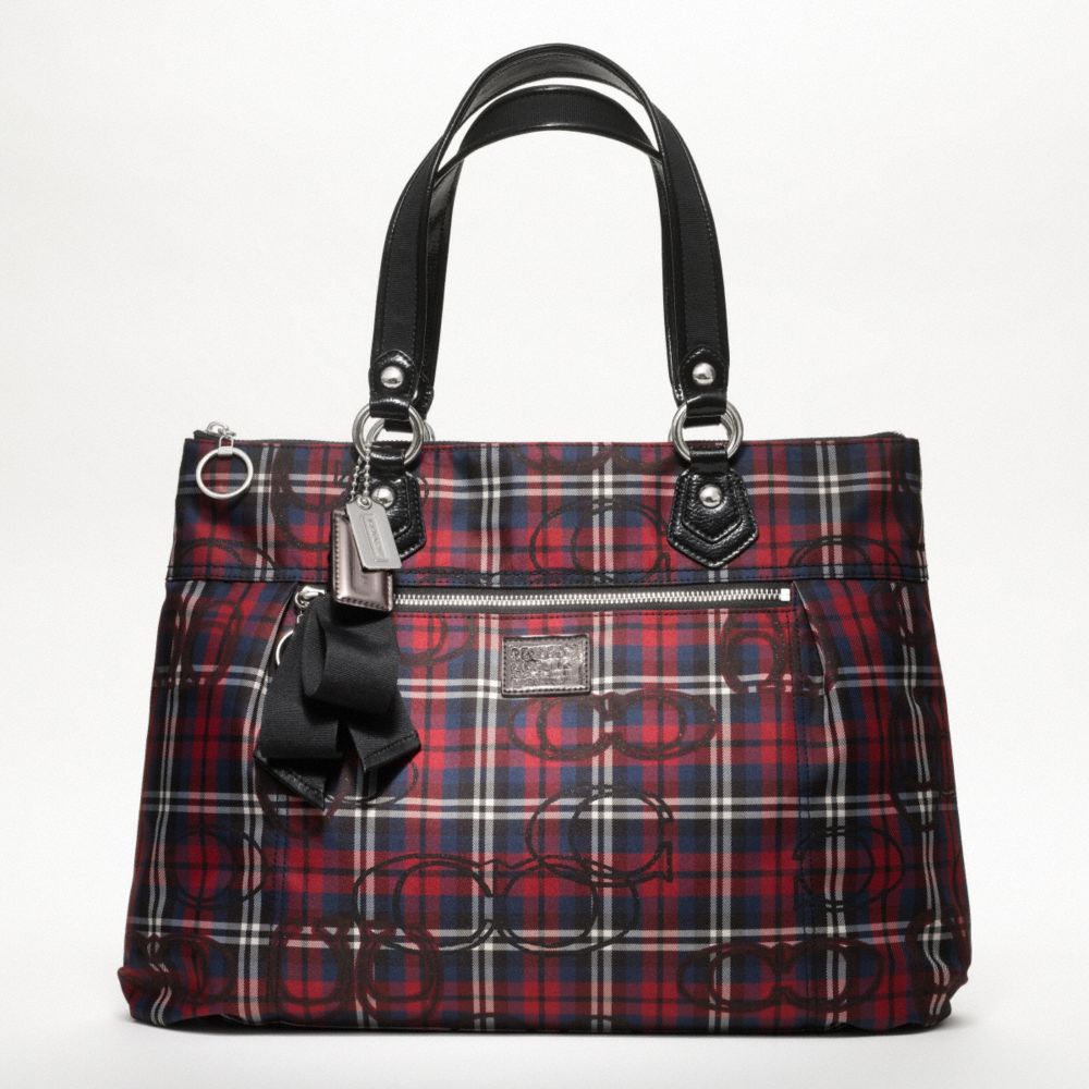 COACH F18713 Poppy Tartan Glam Tote SILVER/BLACK MULTI