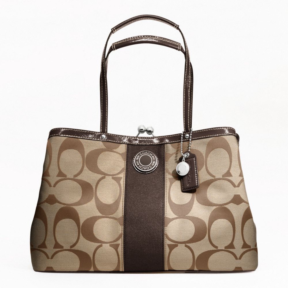 COACH SIGNATURE STRIPE FRAMED CARRYALL -  - f19190