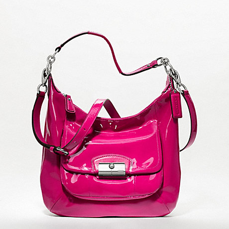 COACH F19299 KRISTIN PATENT LEATHER HOBO SILVER/RASPBERRY