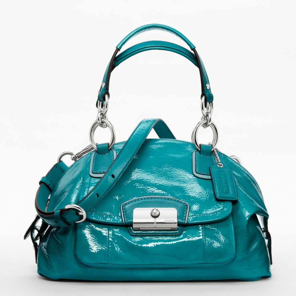 COACH F19301 - KRISTIN PATENT LEATHER DOMED SATCHEL SILVER/TEAL