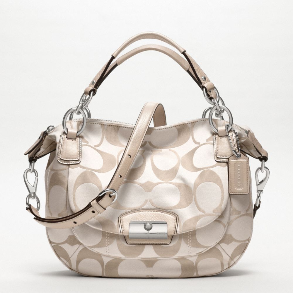 COACH KRISTIN SIGNATURE SATEEN ROUND SATCHEL - SILVER/CRM LT KHA/CHAMPAGNE - f19333