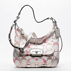 COACH F19340 Kristin Embellished Signature Hobo SILVER/BEGONIA MULTI