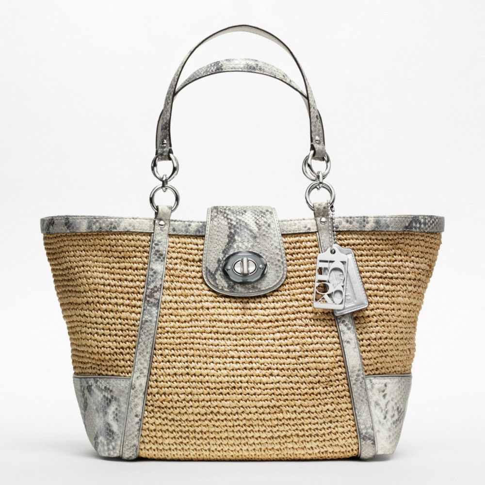 COACH HAMPTONS WEEKEND STRAW PYTHON MEDIUM TOTE - ONE COLOR - F19359