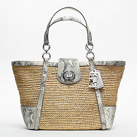 COACH F19359 HAMPTONS WEEKEND STRAW PYTHON MEDIUM TOTE ONE-COLOR