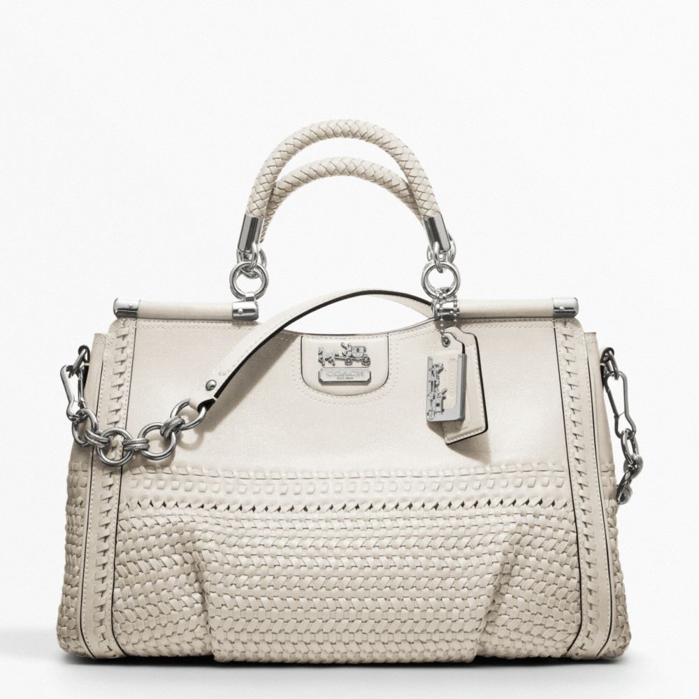 COACH MADISON CAROLINE DOWEL SATCHEL IN WOVEN LEATHER - SILVER/PARCHMENT - F19646