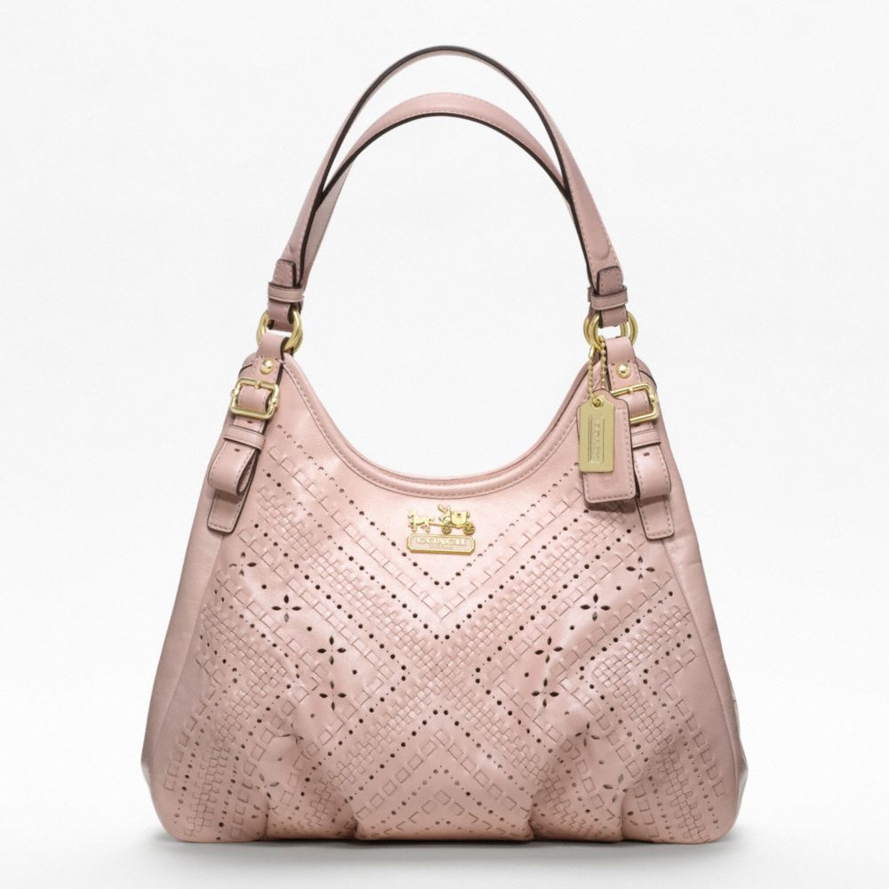 COACH F19839 MADISON MAGGIE SHOULDER BAG IN CRISS CROSS LEATHER -BRASS/BLUSH