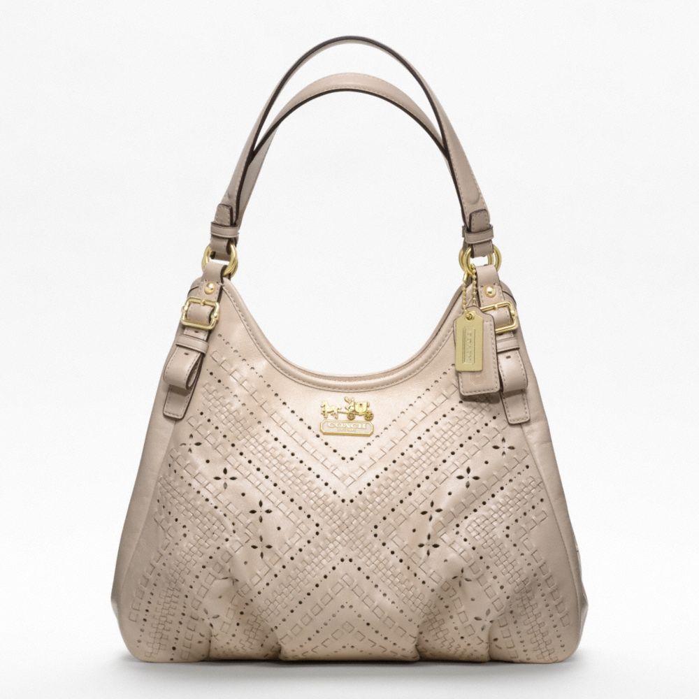 MADISON CRISS CROSS LEATHER MAGGIE SHOULDER BAG - f19839 - BRASS/BEIGE