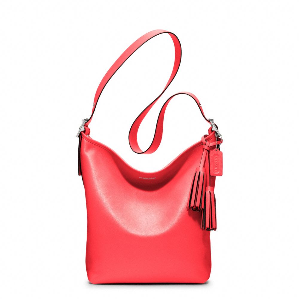 LEATHER DUFFLE - f19889 - SILVER/BRIGHT CORAL