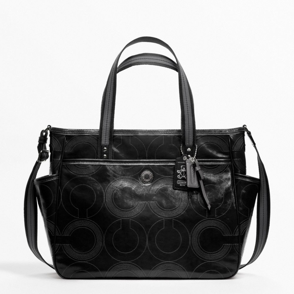 BABY BAG STITCHED PATENT TOTE - f19911 - SILVER/BLACK