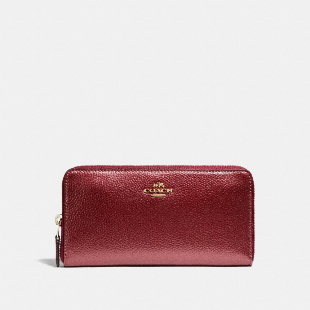 COACH ACCORDION ZIP WALLET - LIGHT GOLD/METALLIC CHERRY - F20145