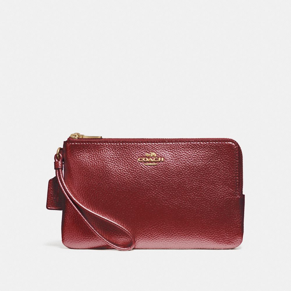 COACH F20146 Double Zip Wallet LIGHT GOLD/METALLIC CHERRY