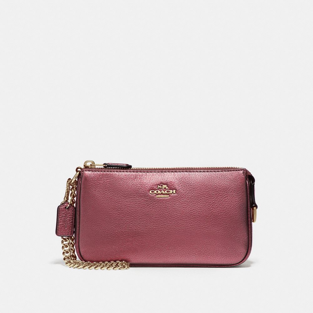 COACH LARGE WRISTLET 19 IN METALLIC PEBBLE LEATHER - LIGHT GOLD/METALLIC CHERRY - f20151