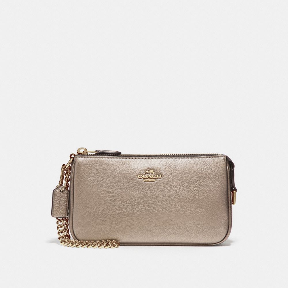 COACH F20151 LARGE WRISTLET 19 IN METALLIC PEBBLE LEATHER LIGHT-GOLD/PLATINUM