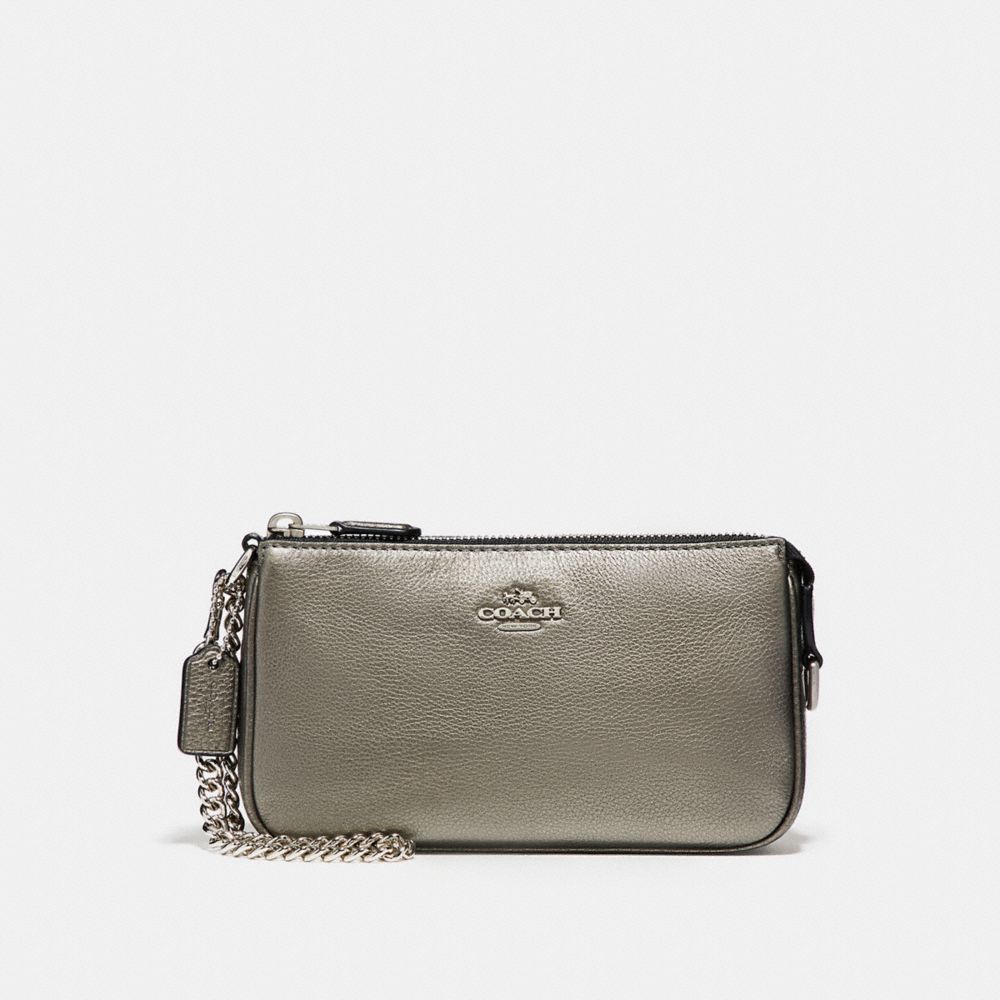 COACH F20151 - LARGE WRISTLET 19 IN METALLIC PEBBLE LEATHER SILVER/GUNMETAL