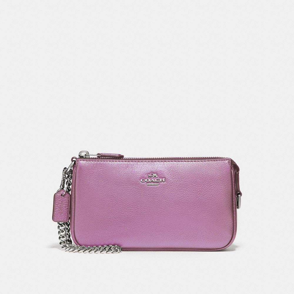 LARGE WRISTLET 19 IN METALLIC PEBBLE LEATHER - f20151 - SILVER/METALLIC LILAC