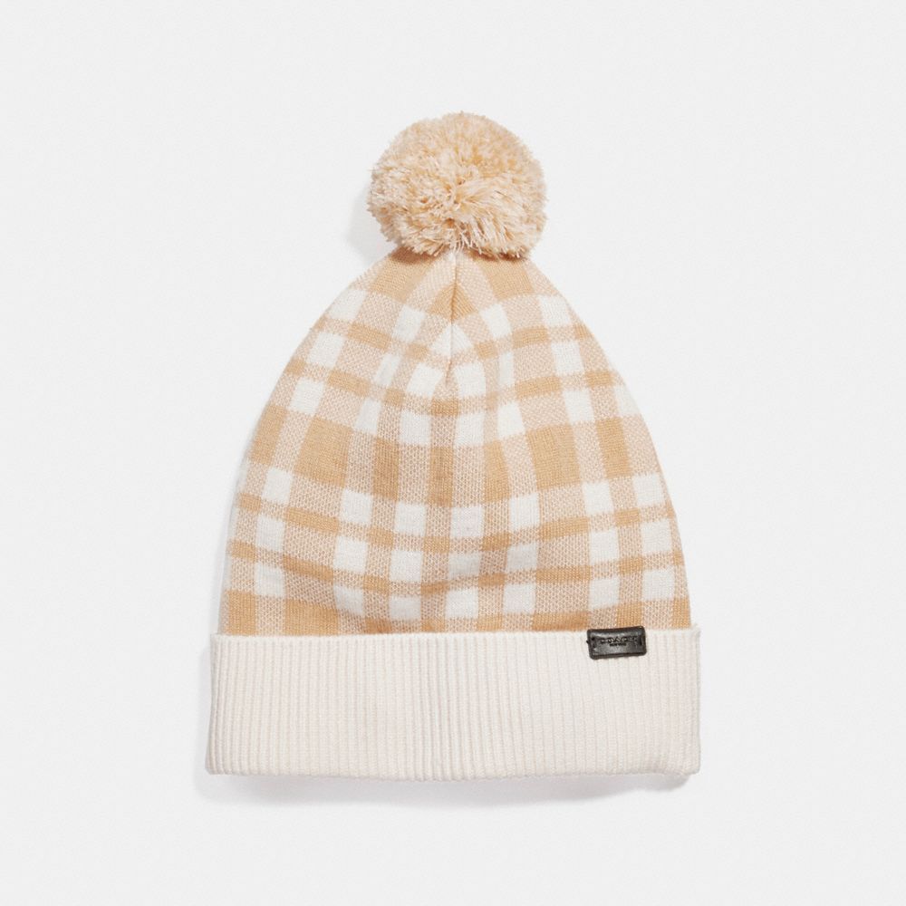 COACH F20156 Plain Pom Pom Hat CARAMEL