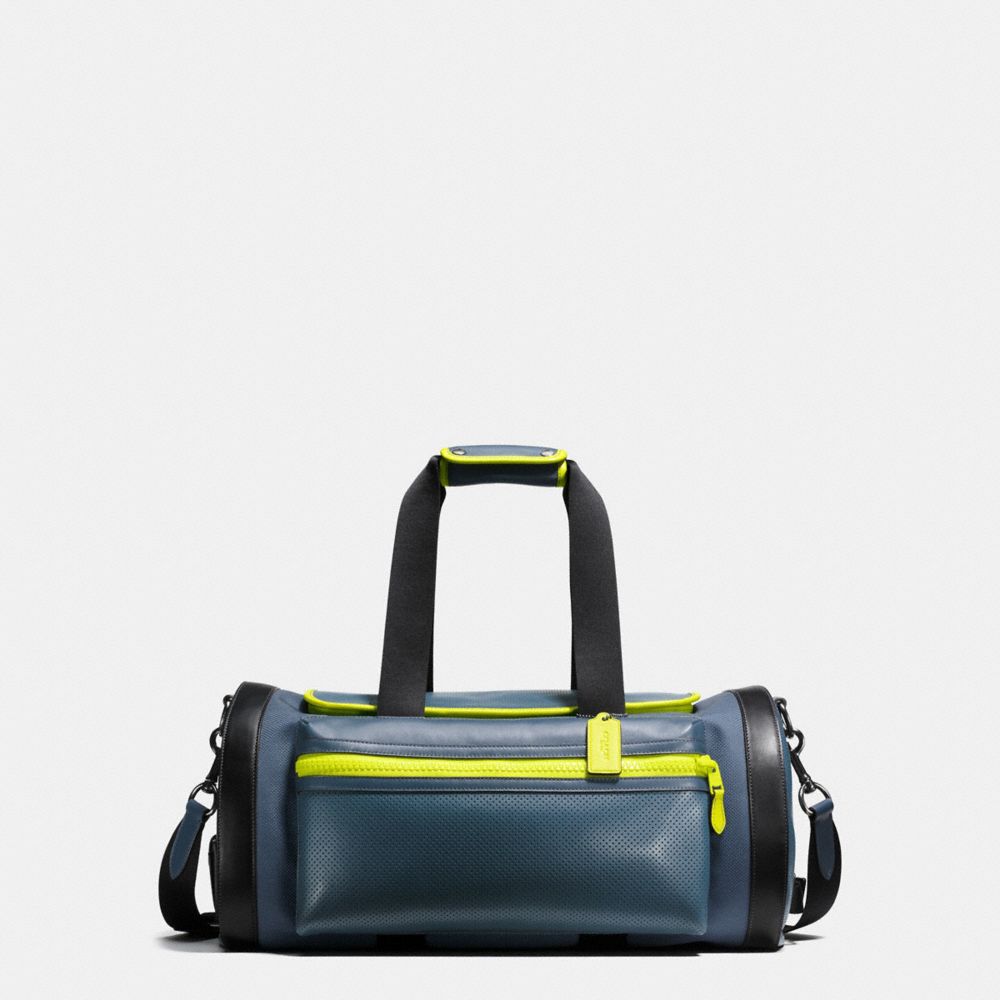 TERRAIN GYM BAG IN PERFORATED MIXED MATERIALS - f20468 - BLACK ANTIQUE NICKEL/DK DENIM/BLK/BRIGHT YELLOW