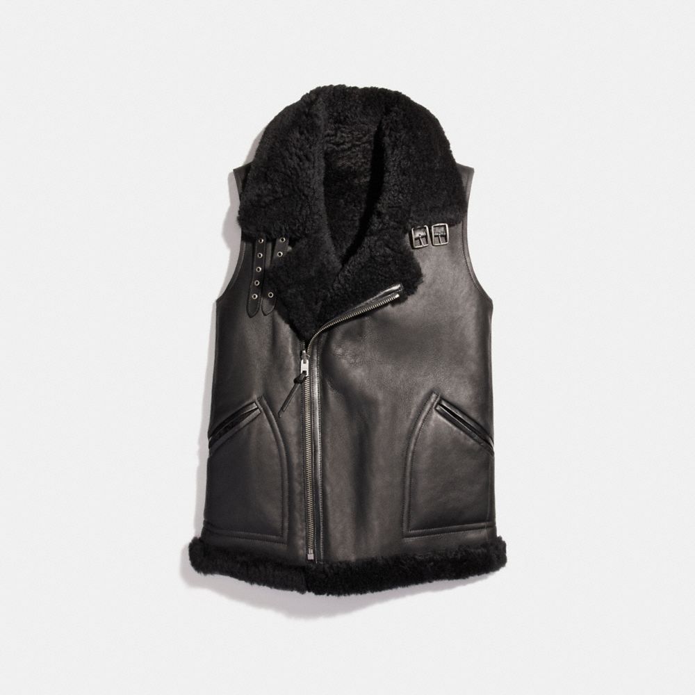 COACH F20480 REVERSIBLE SHEARLING VEST BLACK/BLACK