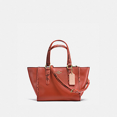 COACH CROSBY CARRYALL 21 IN NATURAL REFINED LEATHER WITH PYTHON EMBOSSED LEATHER TRIM - IMITATION GOLD/TERRACOTTA MULTI - f20895