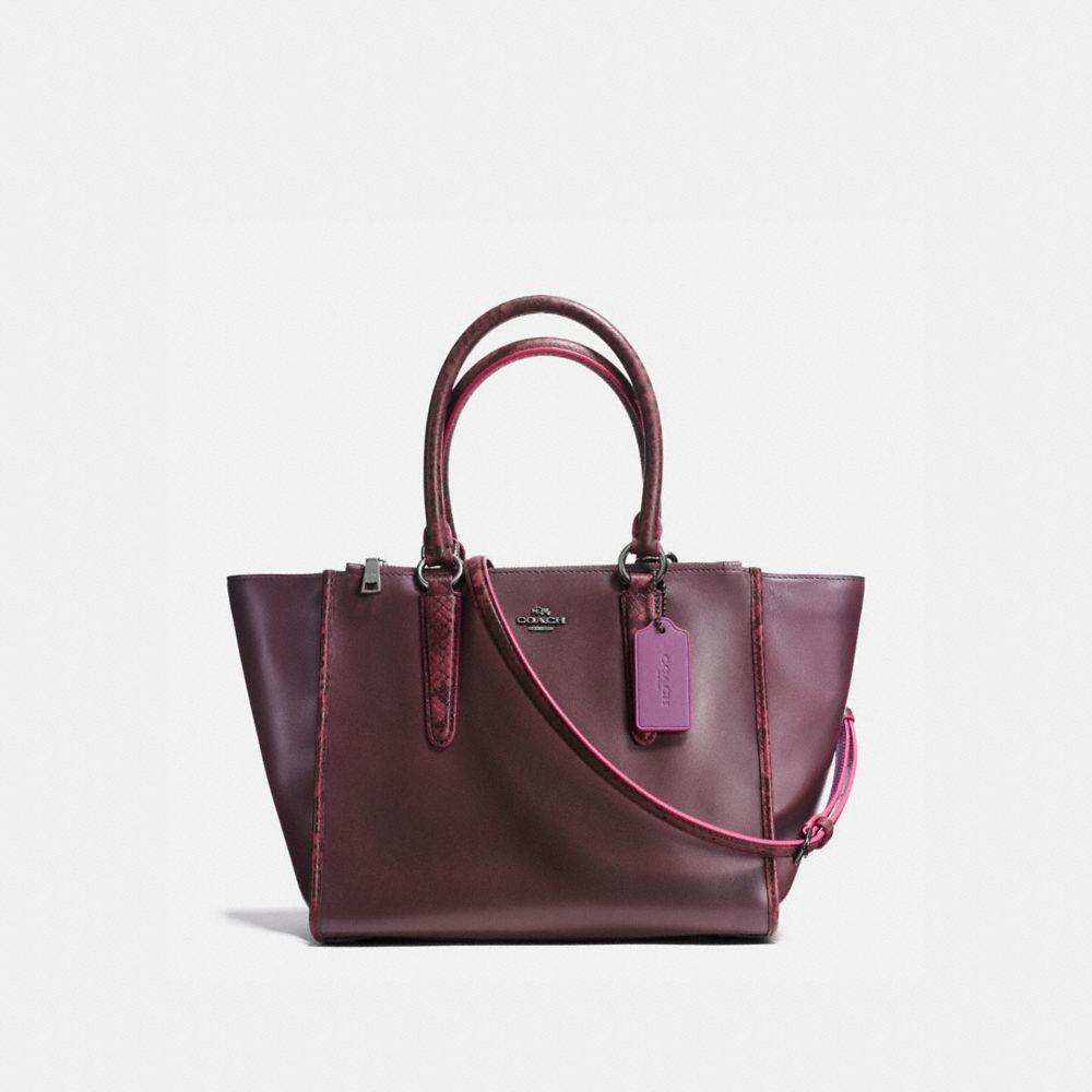 COACH F20896 - CROSBY CARRYALL IN NATURAL REFINED LEATHER WITH PYTHON EMBOSSED LEATHER TRIM BLACK ANTIQUE NICKEL/OXBLOOD MULTI