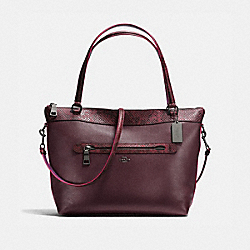 COACH F20898 Tyler Tote In Polished Pebble Leather With Python-embossed Leather Trim BLACK ANTIQUE NICKEL/OXBLOOD MULTI