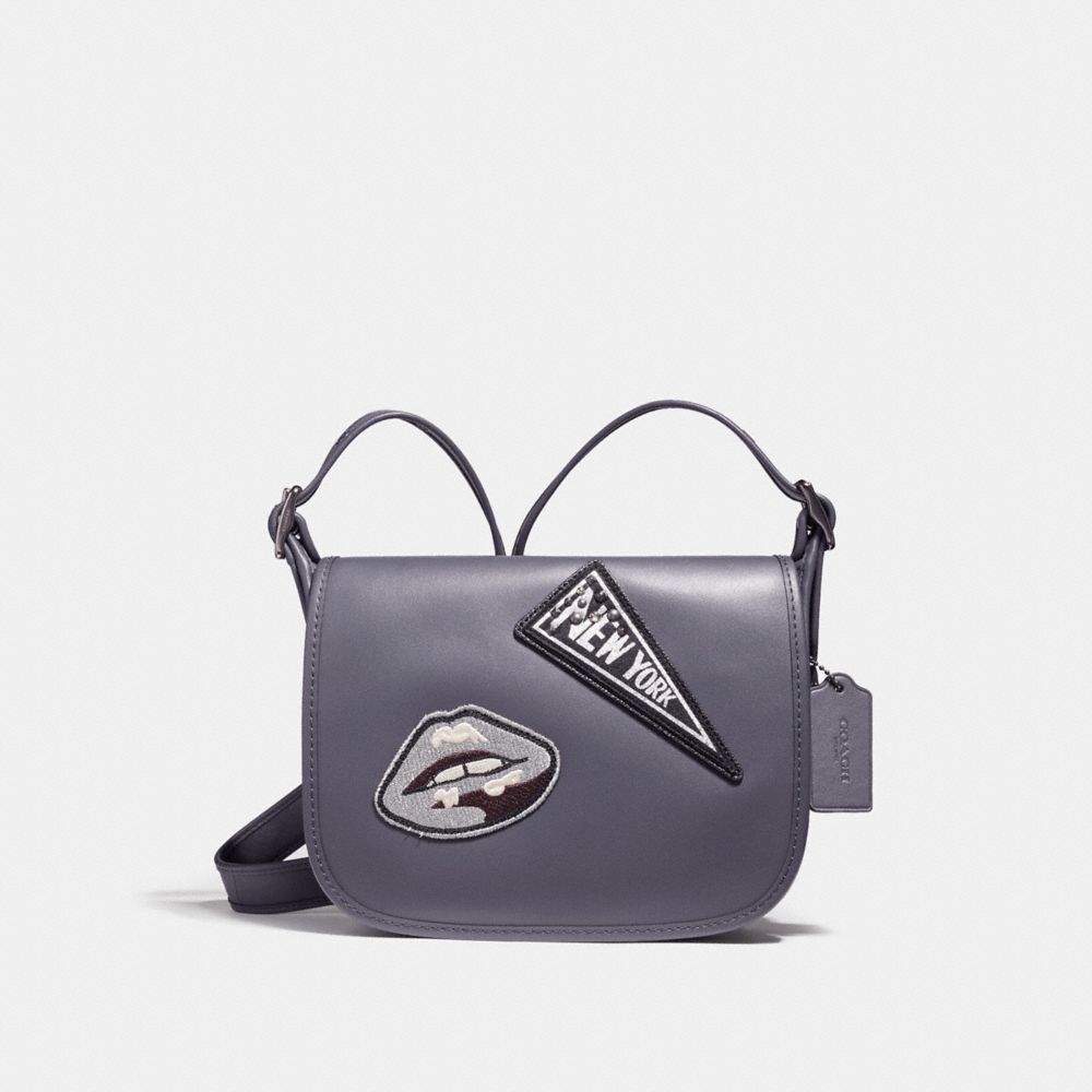 COACH PATRICIA SADDLE 23 IN REFINED CALF LEATHER WITH VARSITY PATCHES - ANTIQUE NICKEL/MIDNIGHT - f20916