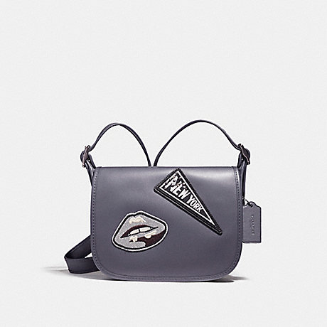 COACH F20916 PATRICIA SADDLE 23 IN REFINED CALF LEATHER WITH VARSITY PATCHES ANTIQUE-NICKEL/MIDNIGHT