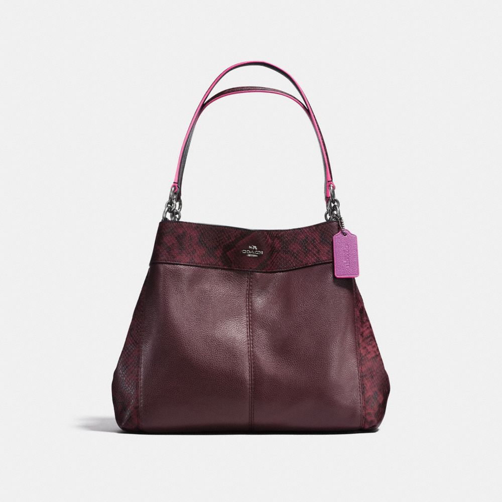 COACH F20919 Lexy Shoulder Bag In Polished Pebble Leather With Pytohn Embossed Leather Trim BLACK ANTIQUE NICKEL/OXBLOOD MULTI